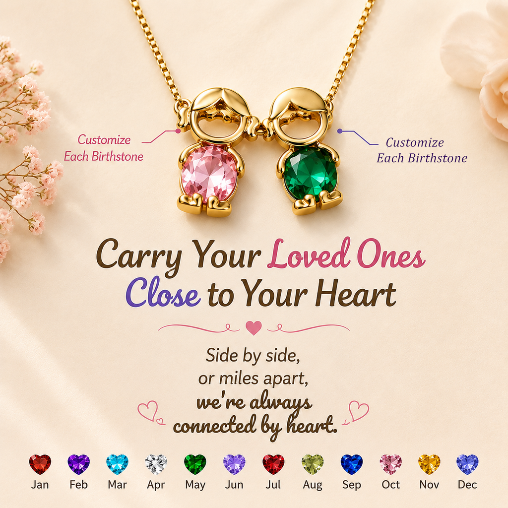Personalized Heart Birthstone Doll Family Necklace