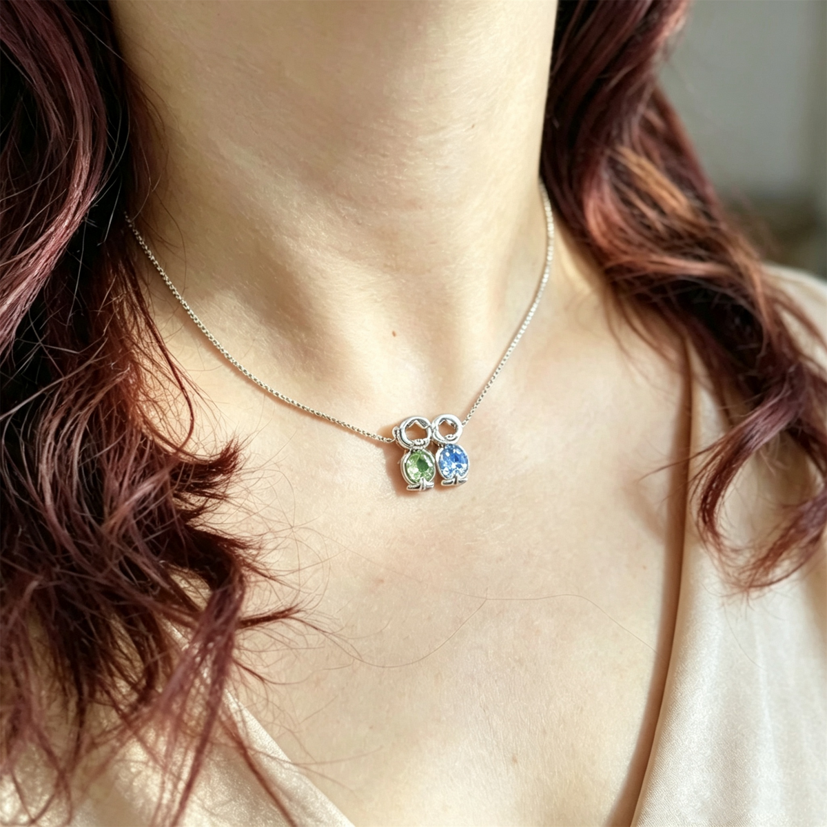 Personalized Heart Birthstone Doll Family Necklace