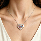Mother And Daughter Custom Double Birthstones&Name Heart Necklace