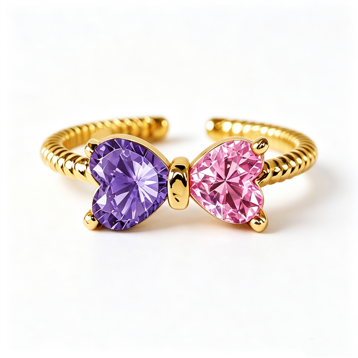 Grandmother&Granddaughter Double Birthstones Bow Ring