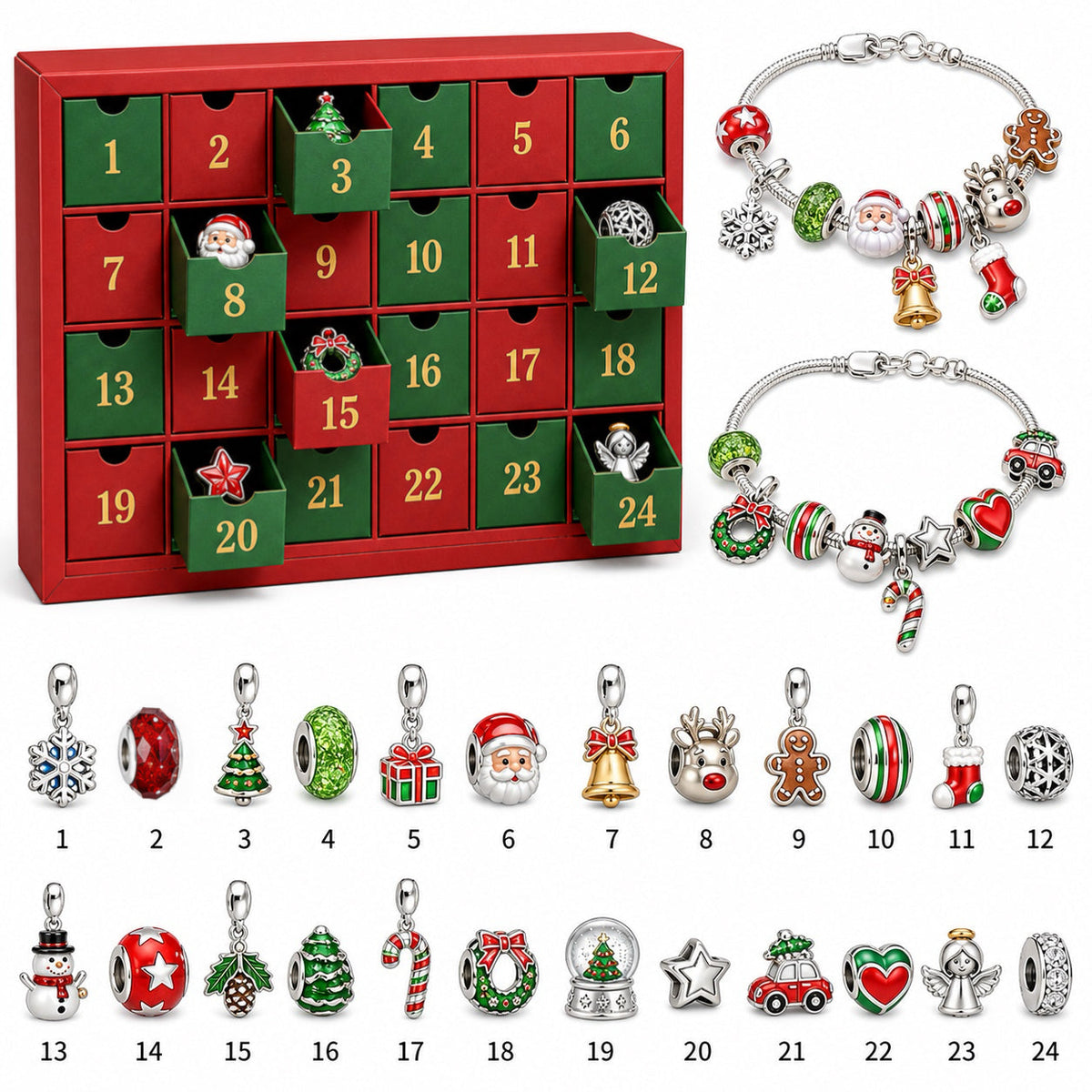 24 Days Of Christmas Advent Calendar Bracelets Set