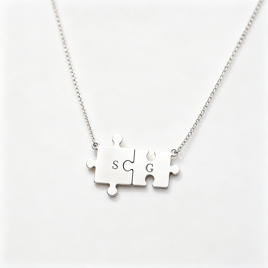 For Love- You Complete Me Custom Initial Puzzle Necklace