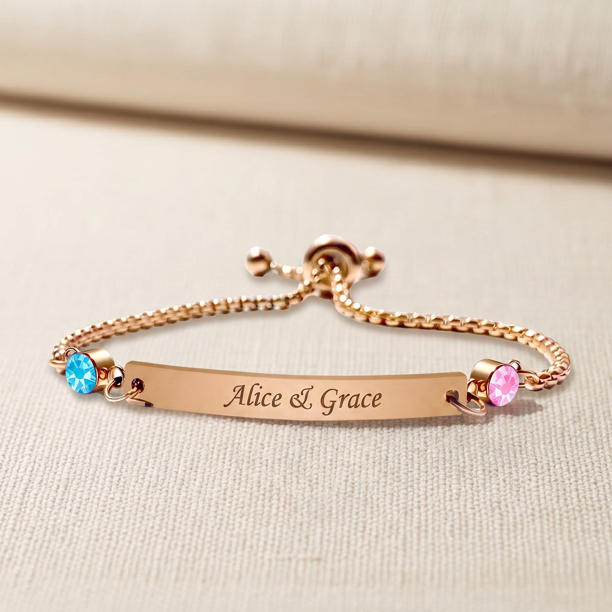 Mother&Daughter Personalized Birthstone Engraved Bar Bracelet