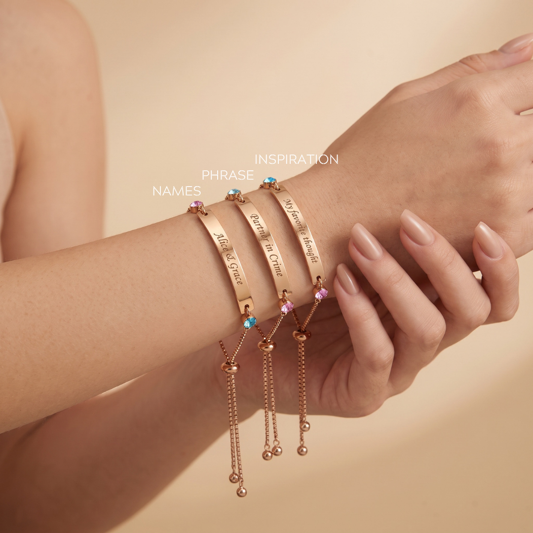 Mother&Daughter Personalized Birthstone Engraved Bar Bracelet