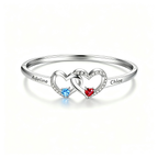 Personalized Mother And Daughter Double Heart Birthstone&Name Bracelet