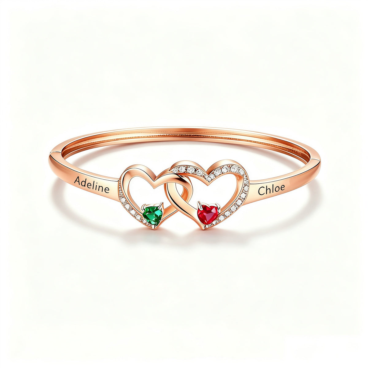 Personalized Mother And Daughter Double Heart Birthstone&Name Bracelet