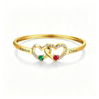 Personalized Grandmother And Granddaughter Double Heart Birthstone&Name Bracelet