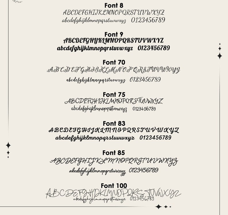 Pet silhouette necklace engraving font chart