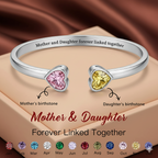 Mother & Daughter Double Heart Birthstone Cuff — 9