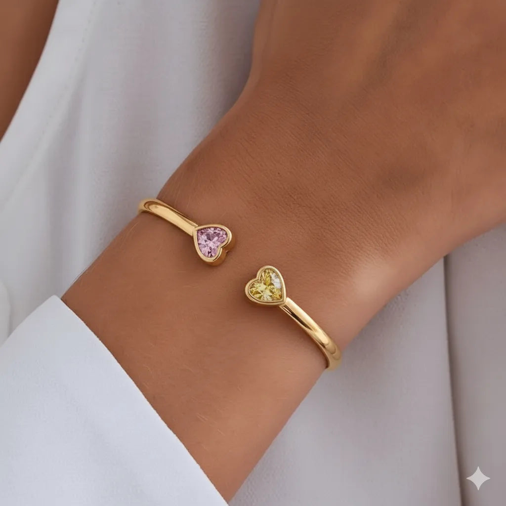 Mother & Daughter Double Heart Birthstone Cuff — 3