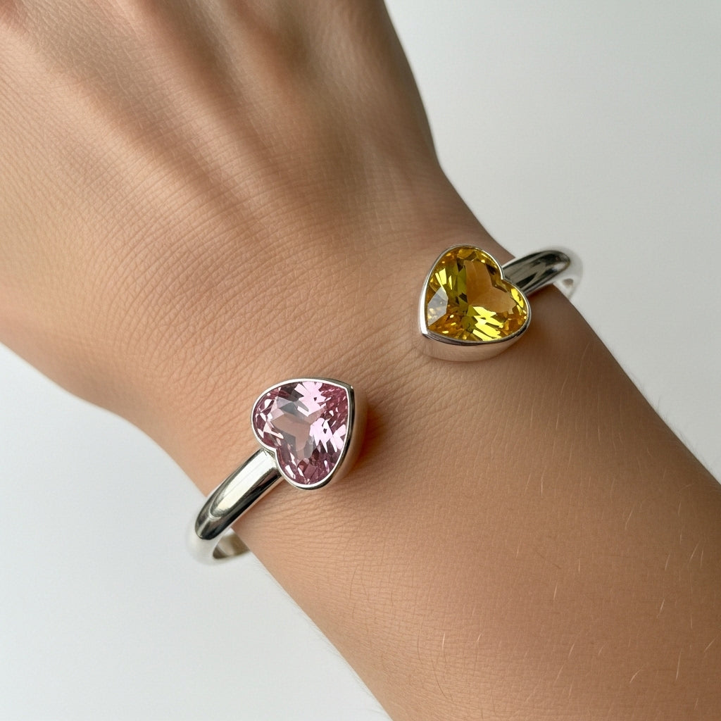 Mother & Daughter Double Heart Birthstone Cuff — 7