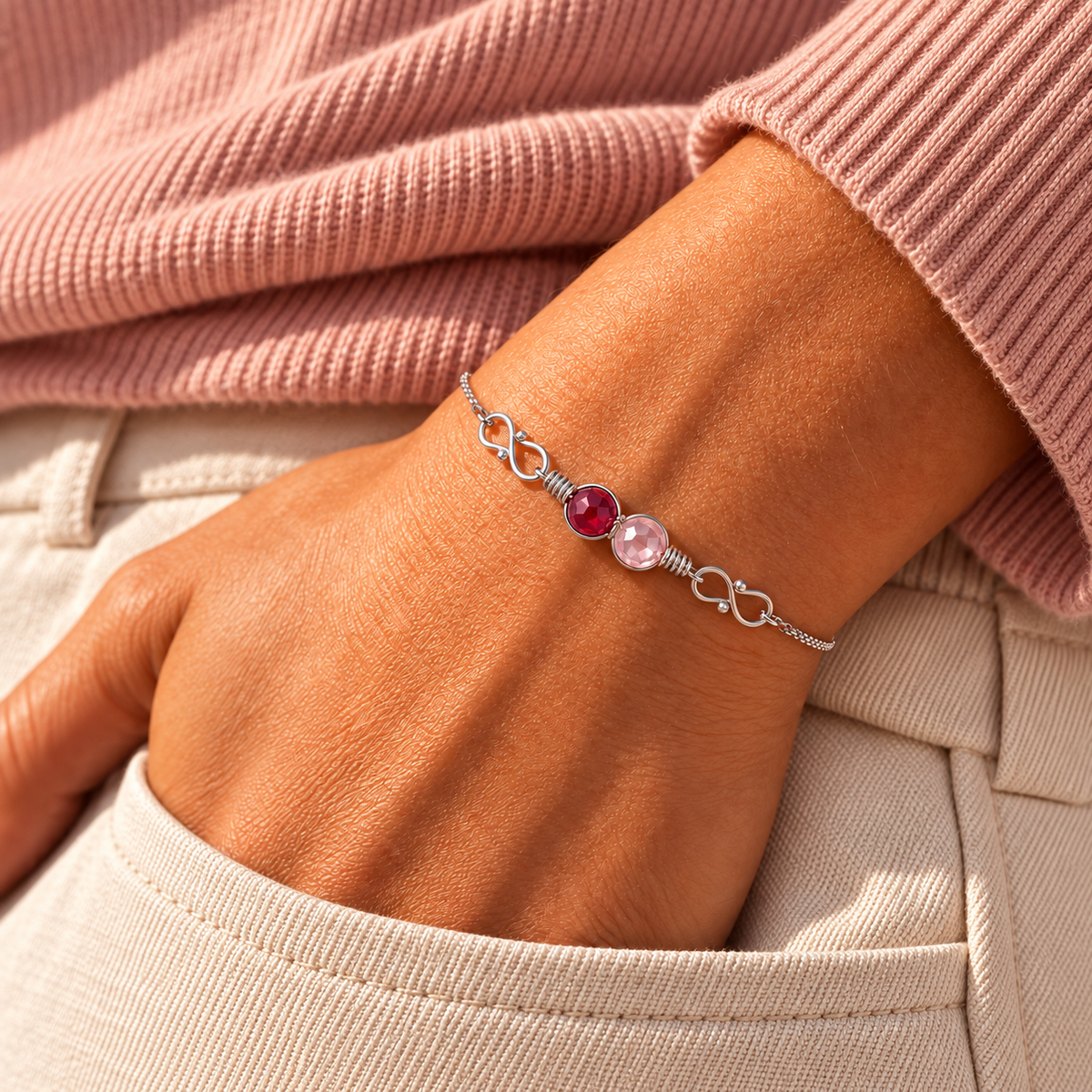 Mother & Daughter Infinity Birthstone Bracelet — 1