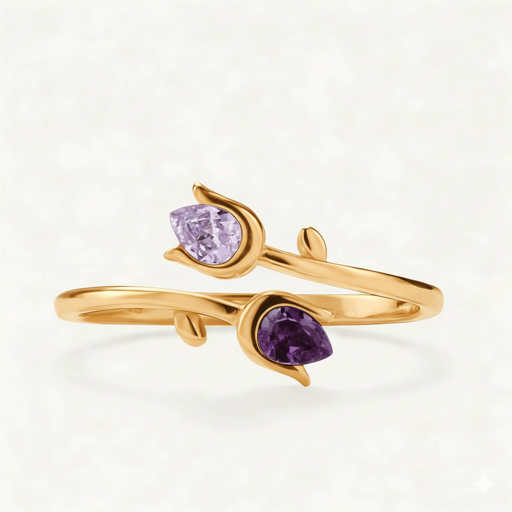 Mother & Daughter Tulip Birthstone Ring — 4