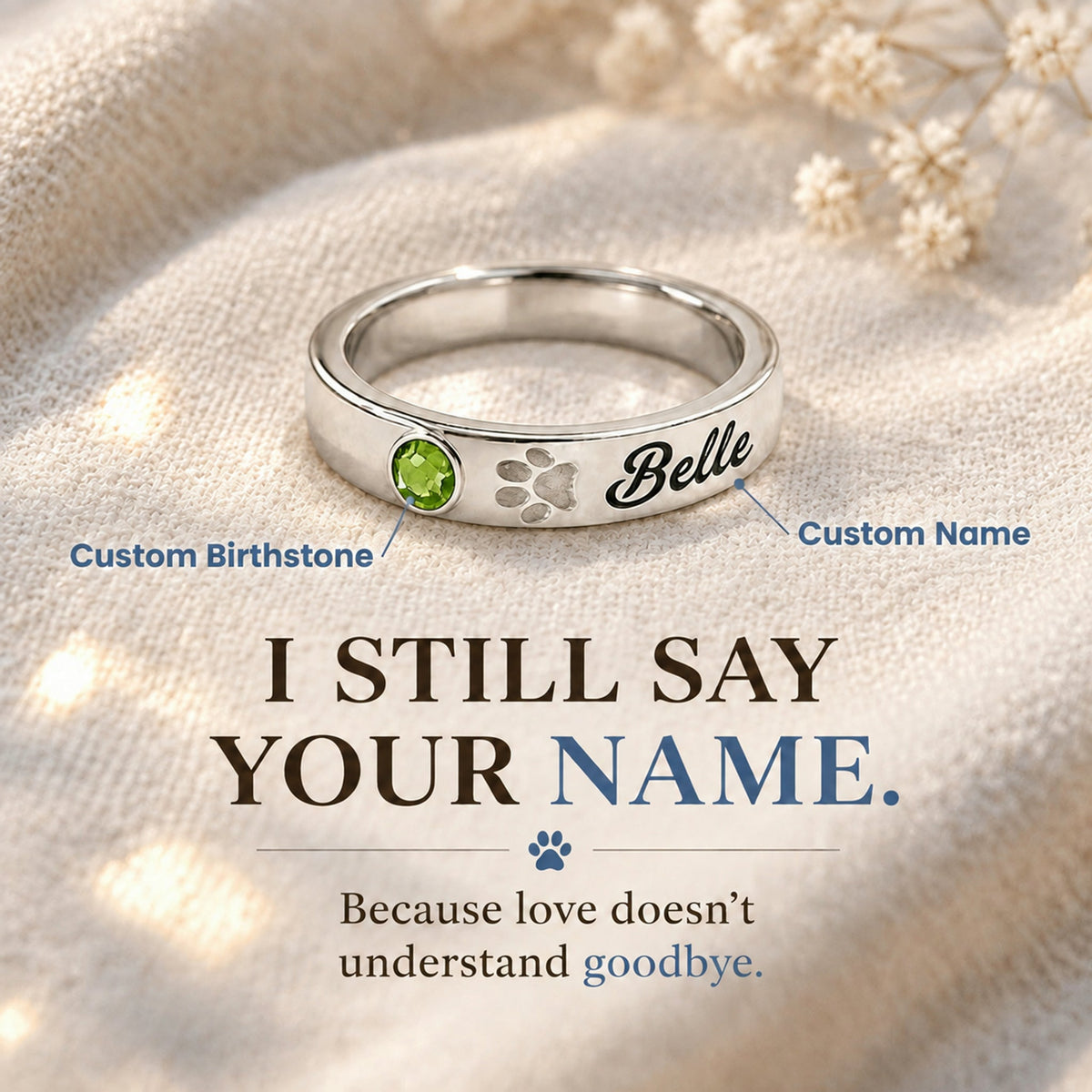 Pet Memorial Name & Birthstone Ring — 8