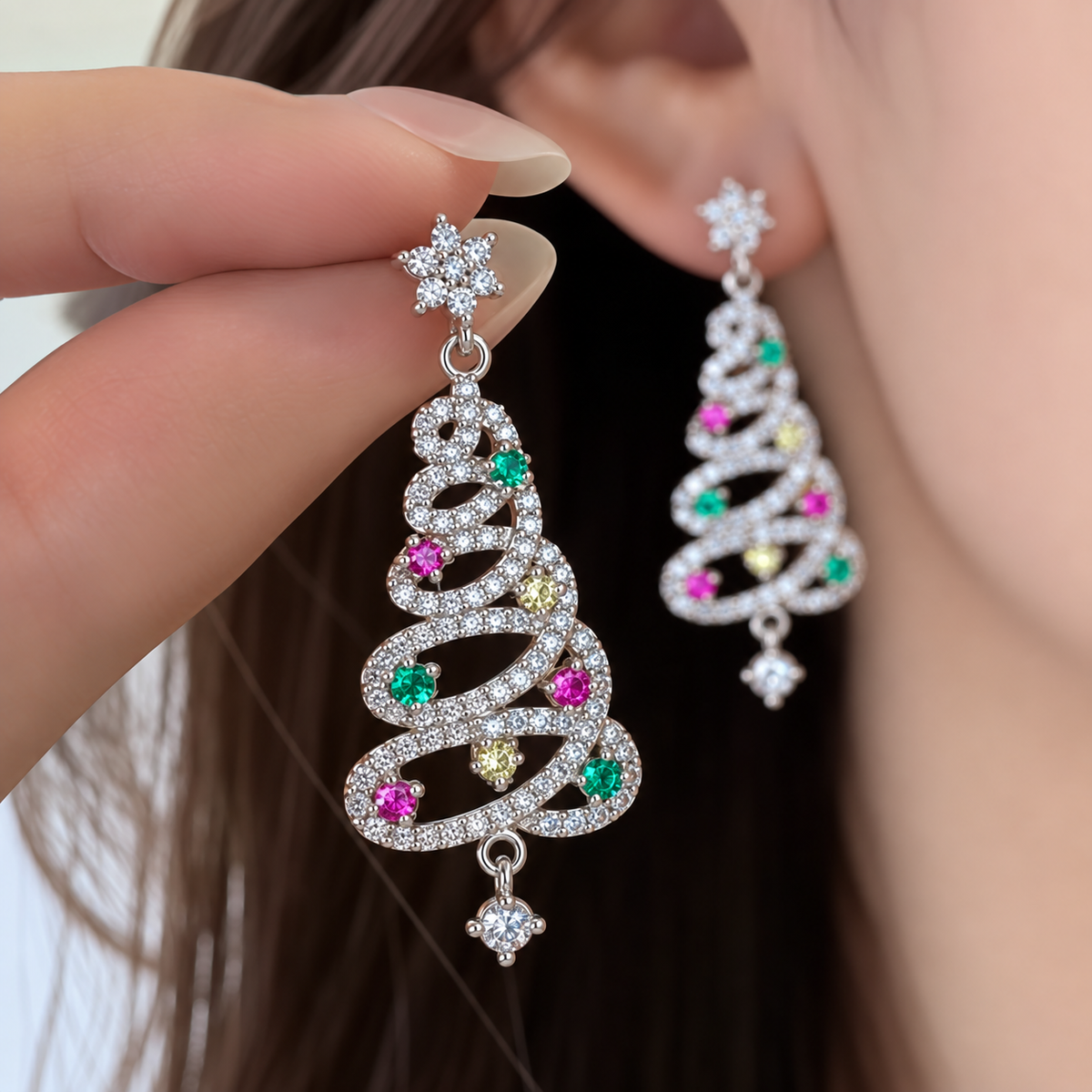 Rhinestone Christmas Tree Earrings — 2